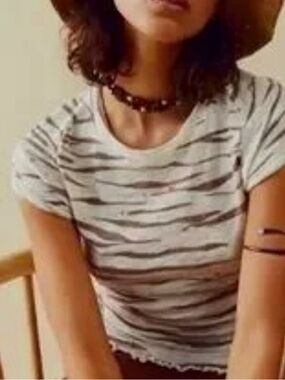 Free People x We The Free Be My Baby Tee Zebra Cream And Brown T-shirt Top XS